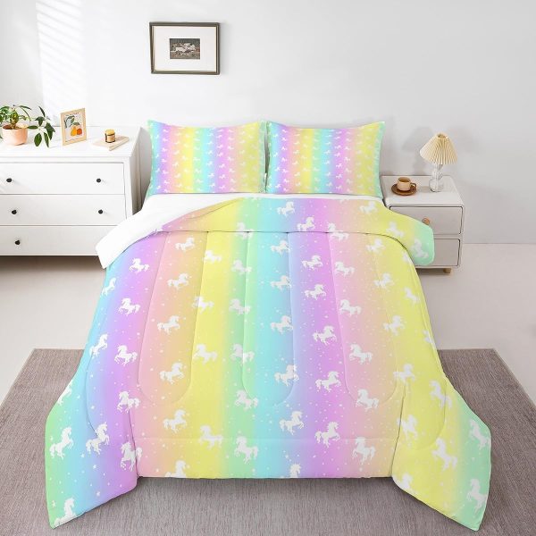 Cute Mermaid Comforter Set Twin Size,Kawaii Unicorn Duvet Insert for Kid Teen Boys Girls Room Decor,Cartoon Rainbow Stars Quilted Duvet,Fairy Tale Theme Quilt Cover with 1 Pillowcase - Image 59