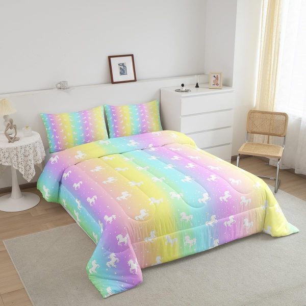 Cute Mermaid Comforter Set Twin Size,Kawaii Unicorn Duvet Insert for Kid Teen Boys Girls Room Decor,Cartoon Rainbow Stars Quilted Duvet,Fairy Tale Theme Quilt Cover with 1 Pillowcase - Image 60