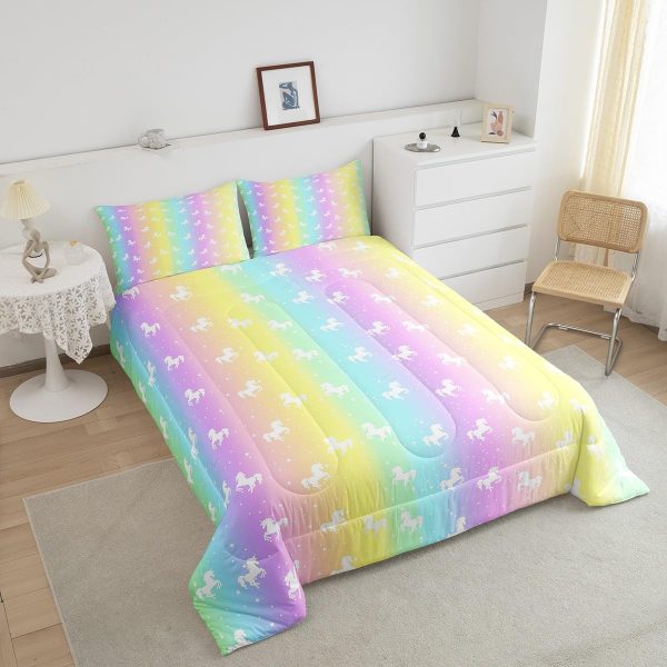 Cute Mermaid Comforter Set Twin Size,Kawaii Unicorn Duvet Insert for Kid Teen Boys Girls Room Decor,Cartoon Rainbow Stars Quilted Duvet,Fairy Tale Theme Quilt Cover with 1 Pillowcase - Image 61