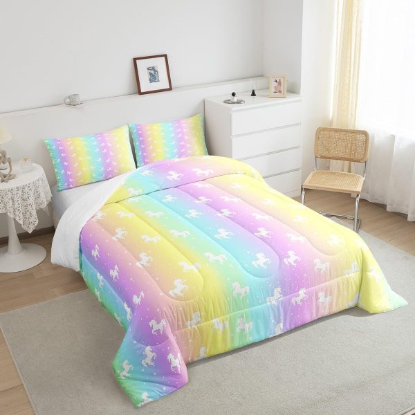 Cute Mermaid Comforter Set Twin Size,Kawaii Unicorn Duvet Insert for Kid Teen Boys Girls Room Decor,Cartoon Rainbow Stars Quilted Duvet,Fairy Tale Theme Quilt Cover with 1 Pillowcase - Image 62
