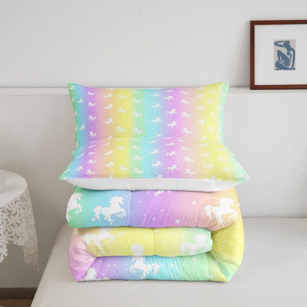 Cute Mermaid Comforter Set Twin Size,Kawaii Unicorn Duvet Insert for Kid Teen Boys Girls Room Decor,Cartoon Rainbow Stars Quilted Duvet,Fairy Tale Theme Quilt Cover with 1 Pillowcase - Image 63