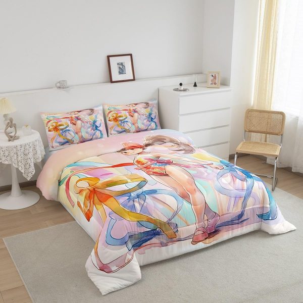 Cute Mermaid Comforter Set Twin Size,Kawaii Unicorn Duvet Insert for Kid Teen Boys Girls Room Decor,Cartoon Rainbow Stars Quilted Duvet,Fairy Tale Theme Quilt Cover with 1 Pillowcase - Image 66