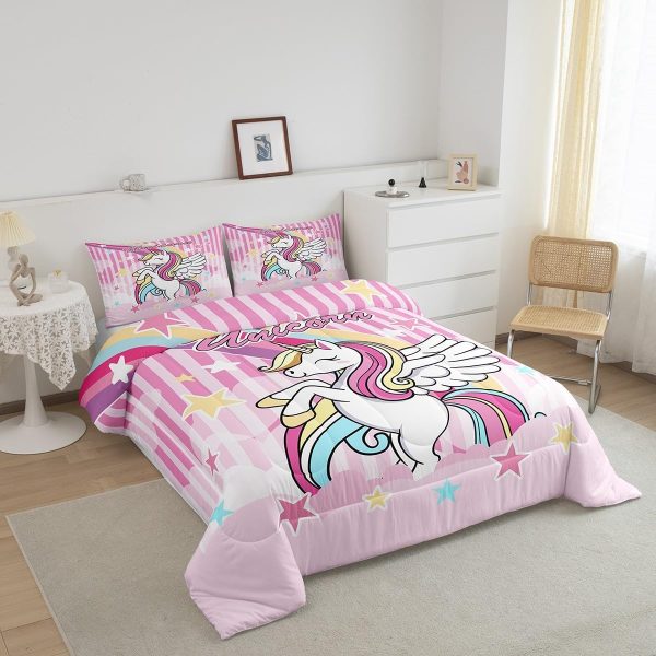 Cute Mermaid Comforter Set Twin Size,Kawaii Unicorn Duvet Insert for Kid Teen Boys Girls Room Decor,Cartoon Rainbow Stars Quilted Duvet,Fairy Tale Theme Quilt Cover with 1 Pillowcase - Image 70