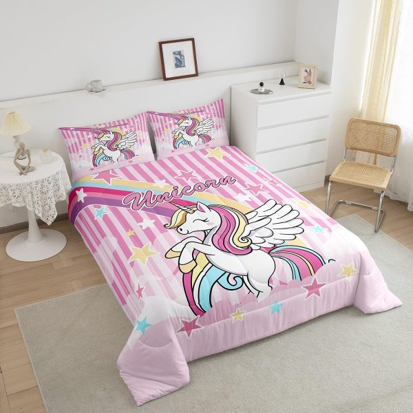 Cute Mermaid Comforter Set Twin Size,Kawaii Unicorn Duvet Insert for Kid Teen Boys Girls Room Decor,Cartoon Rainbow Stars Quilted Duvet,Fairy Tale Theme Quilt Cover with 1 Pillowcase - Image 71