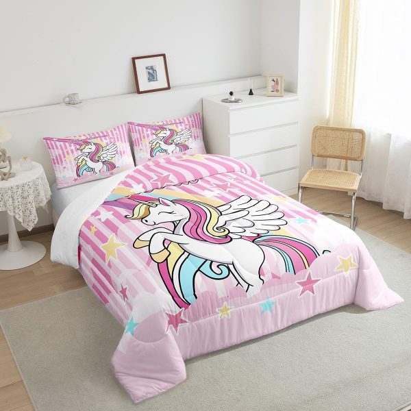 Cute Mermaid Comforter Set Twin Size,Kawaii Unicorn Duvet Insert for Kid Teen Boys Girls Room Decor,Cartoon Rainbow Stars Quilted Duvet,Fairy Tale Theme Quilt Cover with 1 Pillowcase - Image 72
