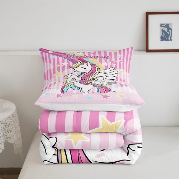 Cute Mermaid Comforter Set Twin Size,Kawaii Unicorn Duvet Insert for Kid Teen Boys Girls Room Decor,Cartoon Rainbow Stars Quilted Duvet,Fairy Tale Theme Quilt Cover with 1 Pillowcase - Image 73