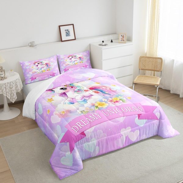 Cute Mermaid Comforter Set Twin Size,Kawaii Unicorn Duvet Insert for Kid Teen Boys Girls Room Decor,Cartoon Rainbow Stars Quilted Duvet,Fairy Tale Theme Quilt Cover with 1 Pillowcase - Image 90