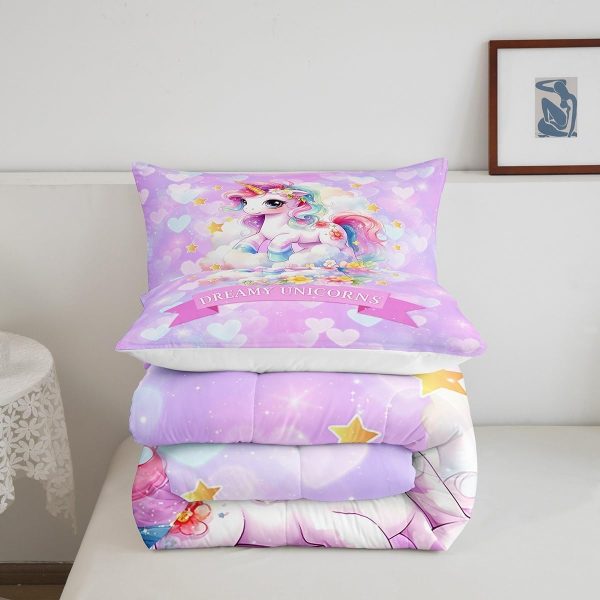 Cute Mermaid Comforter Set Twin Size,Kawaii Unicorn Duvet Insert for Kid Teen Boys Girls Room Decor,Cartoon Rainbow Stars Quilted Duvet,Fairy Tale Theme Quilt Cover with 1 Pillowcase - Image 93