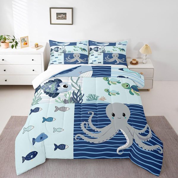 Cute Mermaid Comforter Set Twin Size,Kawaii Unicorn Duvet Insert for Kid Teen Boys Girls Room Decor,Cartoon Rainbow Stars Quilted Duvet,Fairy Tale Theme Quilt Cover with 1 Pillowcase - Image 104