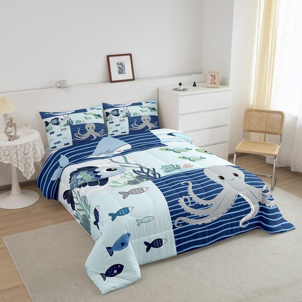 Cute Mermaid Comforter Set Twin Size,Kawaii Unicorn Duvet Insert for Kid Teen Boys Girls Room Decor,Cartoon Rainbow Stars Quilted Duvet,Fairy Tale Theme Quilt Cover with 1 Pillowcase - Image 105