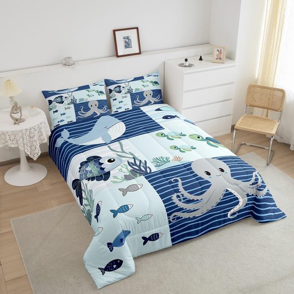 Cute Mermaid Comforter Set Twin Size,Kawaii Unicorn Duvet Insert for Kid Teen Boys Girls Room Decor,Cartoon Rainbow Stars Quilted Duvet,Fairy Tale Theme Quilt Cover with 1 Pillowcase - Image 106