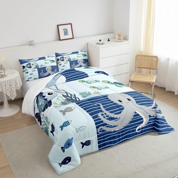 Cute Mermaid Comforter Set Twin Size,Kawaii Unicorn Duvet Insert for Kid Teen Boys Girls Room Decor,Cartoon Rainbow Stars Quilted Duvet,Fairy Tale Theme Quilt Cover with 1 Pillowcase - Image 107