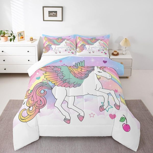 Cute Mermaid Comforter Set Twin Size,Kawaii Unicorn Duvet Insert for Kid Teen Boys Girls Room Decor,Cartoon Rainbow Stars Quilted Duvet,Fairy Tale Theme Quilt Cover with 1 Pillowcase - Image 109