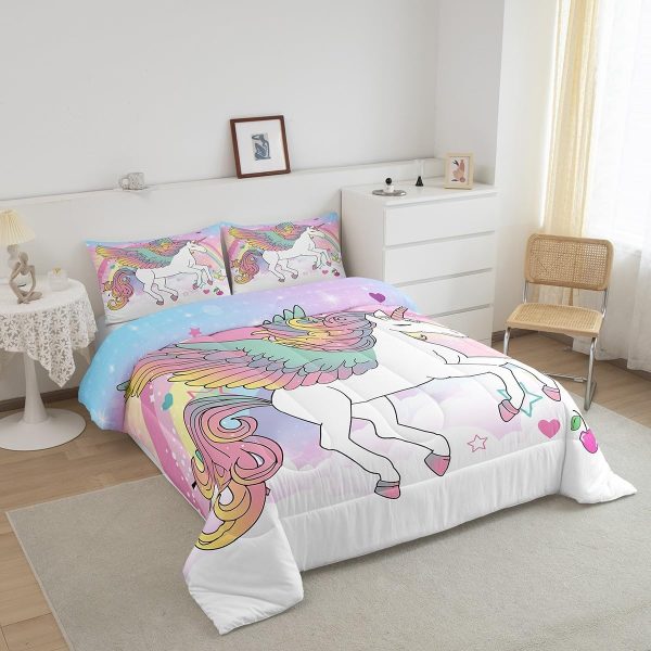 Cute Mermaid Comforter Set Twin Size,Kawaii Unicorn Duvet Insert for Kid Teen Boys Girls Room Decor,Cartoon Rainbow Stars Quilted Duvet,Fairy Tale Theme Quilt Cover with 1 Pillowcase - Image 110
