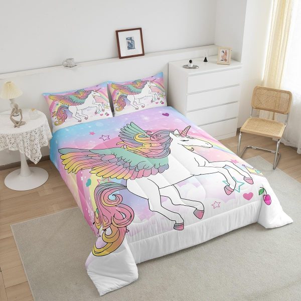 Cute Mermaid Comforter Set Twin Size,Kawaii Unicorn Duvet Insert for Kid Teen Boys Girls Room Decor,Cartoon Rainbow Stars Quilted Duvet,Fairy Tale Theme Quilt Cover with 1 Pillowcase - Image 111