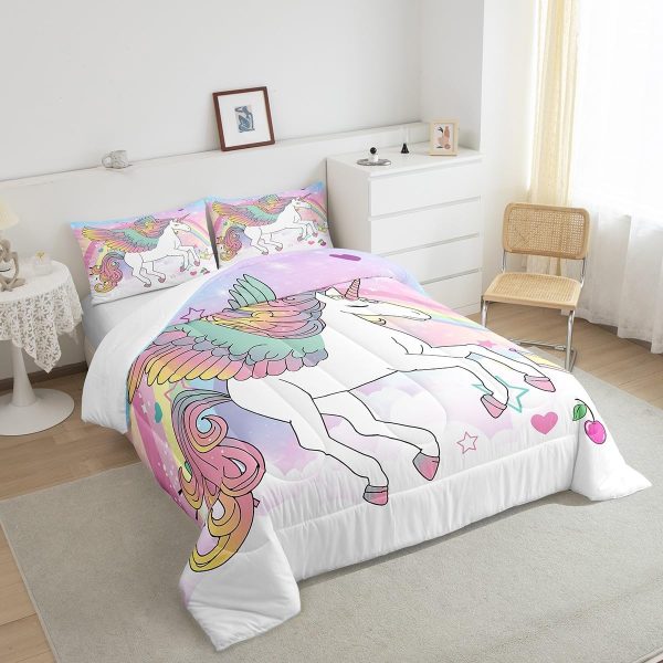 Cute Mermaid Comforter Set Twin Size,Kawaii Unicorn Duvet Insert for Kid Teen Boys Girls Room Decor,Cartoon Rainbow Stars Quilted Duvet,Fairy Tale Theme Quilt Cover with 1 Pillowcase - Image 112