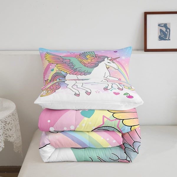 Cute Mermaid Comforter Set Twin Size,Kawaii Unicorn Duvet Insert for Kid Teen Boys Girls Room Decor,Cartoon Rainbow Stars Quilted Duvet,Fairy Tale Theme Quilt Cover with 1 Pillowcase - Image 113