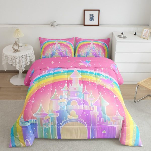 Cute Mermaid Comforter Set Twin Size,Kawaii Unicorn Duvet Insert for Kid Teen Boys Girls Room Decor,Cartoon Rainbow Stars Quilted Duvet,Fairy Tale Theme Quilt Cover with 1 Pillowcase - Image 119
