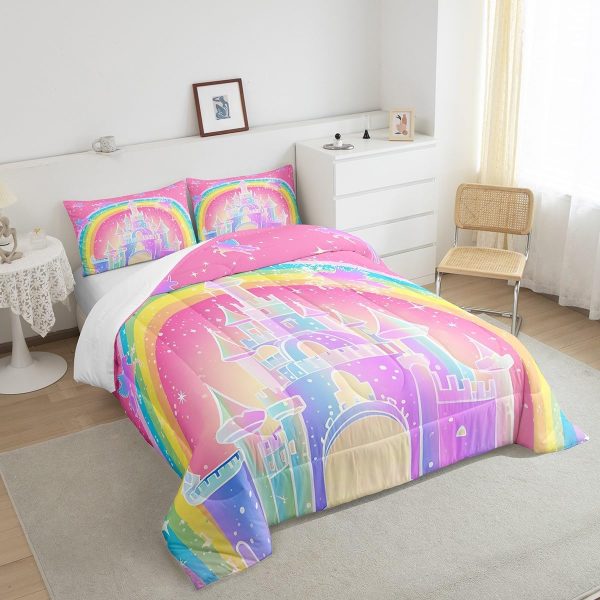 Cute Mermaid Comforter Set Twin Size,Kawaii Unicorn Duvet Insert for Kid Teen Boys Girls Room Decor,Cartoon Rainbow Stars Quilted Duvet,Fairy Tale Theme Quilt Cover with 1 Pillowcase - Image 120
