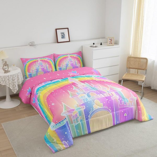 Cute Mermaid Comforter Set Twin Size,Kawaii Unicorn Duvet Insert for Kid Teen Boys Girls Room Decor,Cartoon Rainbow Stars Quilted Duvet,Fairy Tale Theme Quilt Cover with 1 Pillowcase - Image 121