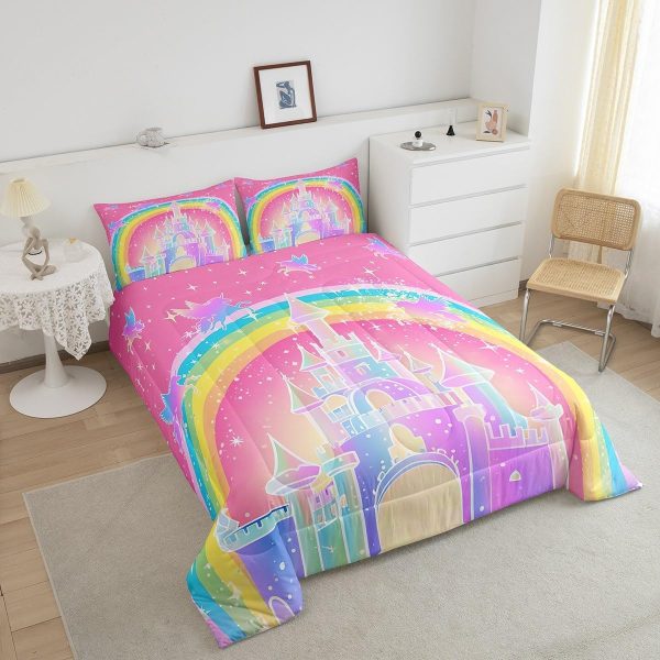 Cute Mermaid Comforter Set Twin Size,Kawaii Unicorn Duvet Insert for Kid Teen Boys Girls Room Decor,Cartoon Rainbow Stars Quilted Duvet,Fairy Tale Theme Quilt Cover with 1 Pillowcase - Image 122