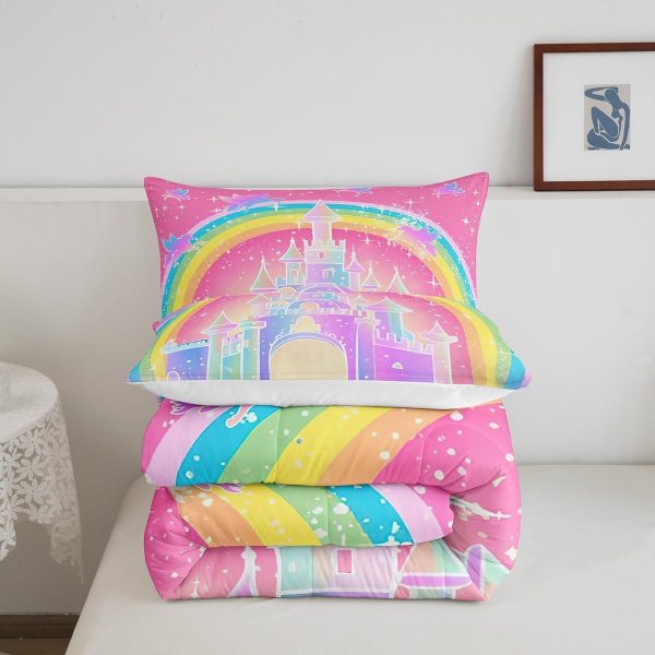 Cute Mermaid Comforter Set Twin Size,Kawaii Unicorn Duvet Insert for Kid Teen Boys Girls Room Decor,Cartoon Rainbow Stars Quilted Duvet,Fairy Tale Theme Quilt Cover with 1 Pillowcase - Image 123
