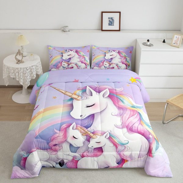 Cute Mermaid Comforter Set Twin Size,Kawaii Unicorn Duvet Insert for Kid Teen Boys Girls Room Decor,Cartoon Rainbow Stars Quilted Duvet,Fairy Tale Theme Quilt Cover with 1 Pillowcase - Image 124