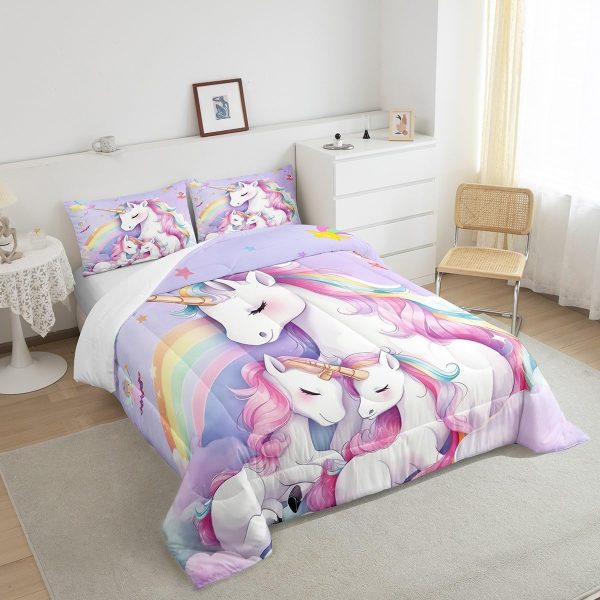 Cute Mermaid Comforter Set Twin Size,Kawaii Unicorn Duvet Insert for Kid Teen Boys Girls Room Decor,Cartoon Rainbow Stars Quilted Duvet,Fairy Tale Theme Quilt Cover with 1 Pillowcase - Image 125