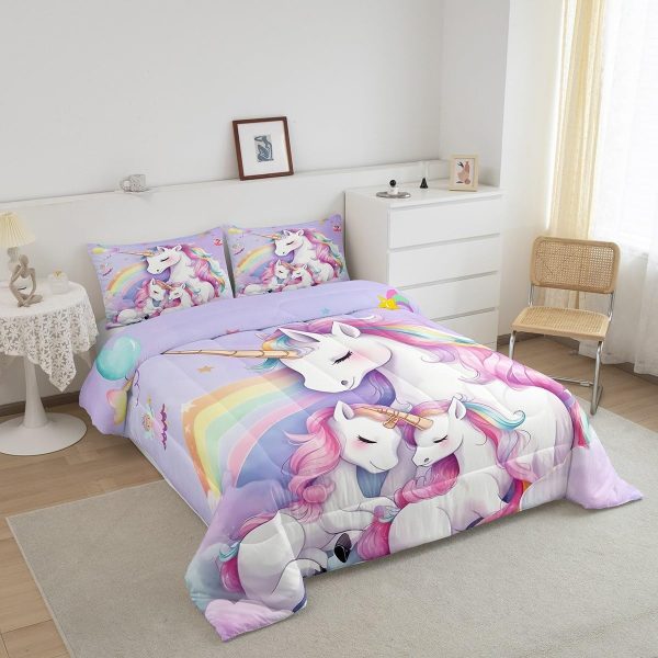 Cute Mermaid Comforter Set Twin Size,Kawaii Unicorn Duvet Insert for Kid Teen Boys Girls Room Decor,Cartoon Rainbow Stars Quilted Duvet,Fairy Tale Theme Quilt Cover with 1 Pillowcase - Image 126