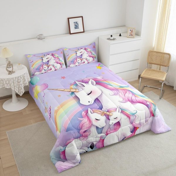 Cute Mermaid Comforter Set Twin Size,Kawaii Unicorn Duvet Insert for Kid Teen Boys Girls Room Decor,Cartoon Rainbow Stars Quilted Duvet,Fairy Tale Theme Quilt Cover with 1 Pillowcase - Image 127
