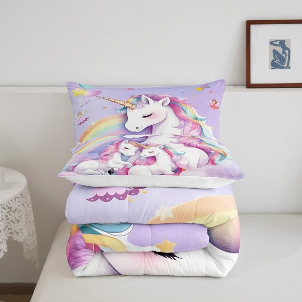 Cute Mermaid Comforter Set Twin Size,Kawaii Unicorn Duvet Insert for Kid Teen Boys Girls Room Decor,Cartoon Rainbow Stars Quilted Duvet,Fairy Tale Theme Quilt Cover with 1 Pillowcase - Image 128