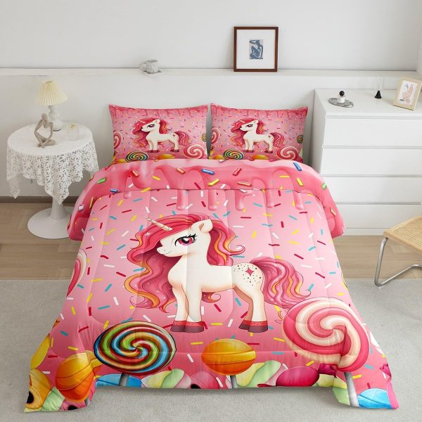 Cute Mermaid Comforter Set Twin Size,Kawaii Unicorn Duvet Insert for Kid Teen Boys Girls Room Decor,Cartoon Rainbow Stars Quilted Duvet,Fairy Tale Theme Quilt Cover with 1 Pillowcase - Image 154