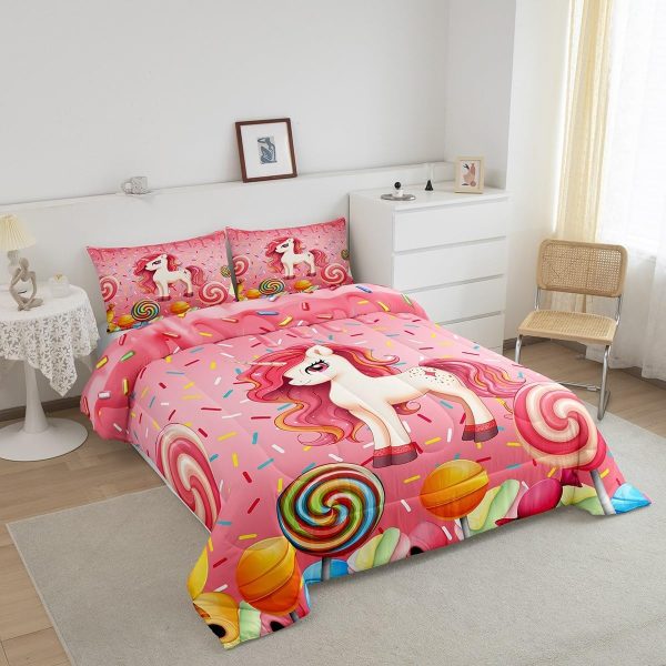 Cute Mermaid Comforter Set Twin Size,Kawaii Unicorn Duvet Insert for Kid Teen Boys Girls Room Decor,Cartoon Rainbow Stars Quilted Duvet,Fairy Tale Theme Quilt Cover with 1 Pillowcase - Image 156