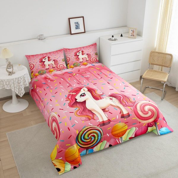 Cute Mermaid Comforter Set Twin Size,Kawaii Unicorn Duvet Insert for Kid Teen Boys Girls Room Decor,Cartoon Rainbow Stars Quilted Duvet,Fairy Tale Theme Quilt Cover with 1 Pillowcase - Image 157