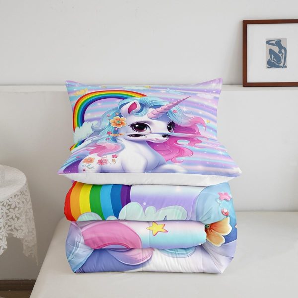 Cute Mermaid Comforter Set Twin Size,Kawaii Unicorn Duvet Insert for Kid Teen Boys Girls Room Decor,Cartoon Rainbow Stars Quilted Duvet,Fairy Tale Theme Quilt Cover with 1 Pillowcase - Image 173