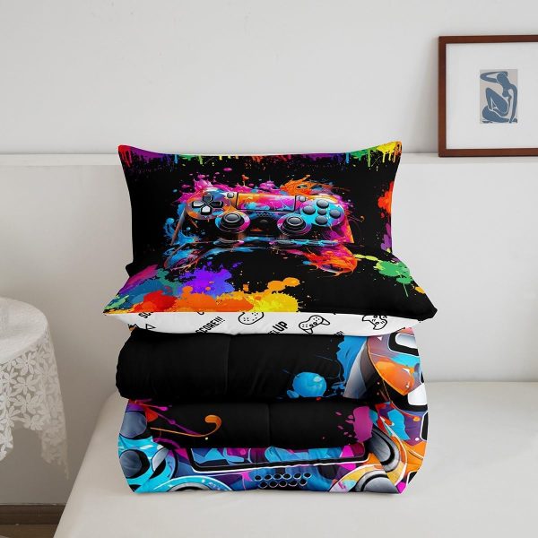 Boys Gamepad King Size Comforter Set Kids Honeycomb Geometry Decor All Season Bedding Set for Girls Teens Reversible Gaming Video Games Comforter Green and Blue Decor Quilt Set Bedroom Collection 3Pcs - Image 96