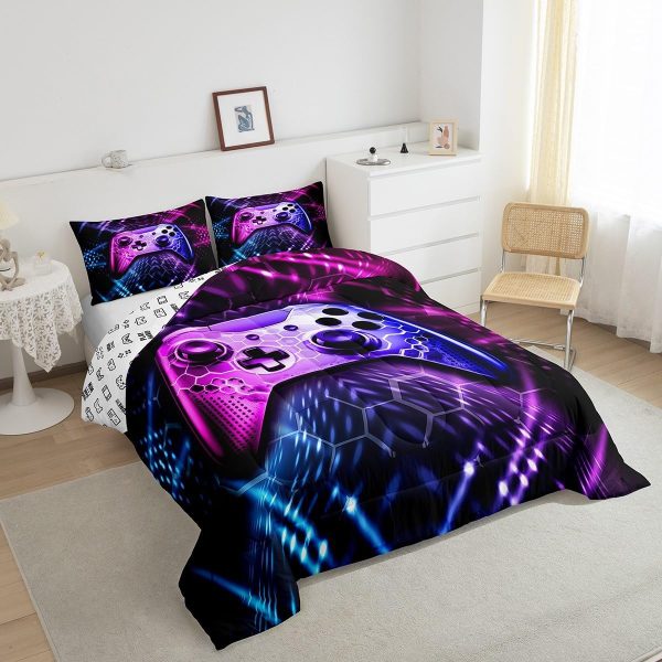 Boys Gamepad King Size Comforter Set Kids Honeycomb Geometry Decor All Season Bedding Set for Girls Teens Reversible Gaming Video Games Comforter Green and Blue Decor Quilt Set Bedroom Collection 3Pcs - Image 138
