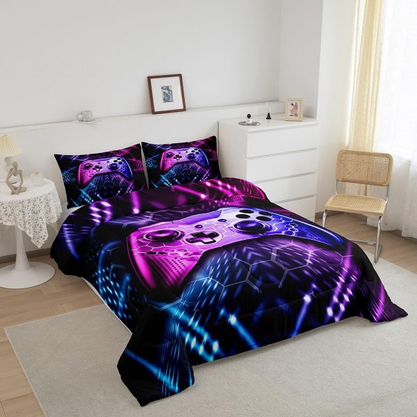 Boys Gamepad King Size Comforter Set Kids Honeycomb Geometry Decor All Season Bedding Set for Girls Teens Reversible Gaming Video Games Comforter Green and Blue Decor Quilt Set Bedroom Collection 3Pcs - Image 139