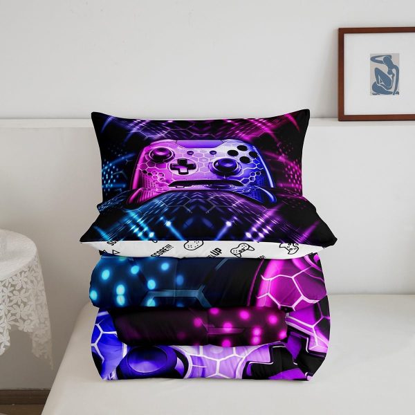 Boys Gamepad King Size Comforter Set Kids Honeycomb Geometry Decor All Season Bedding Set for Girls Teens Reversible Gaming Video Games Comforter Green and Blue Decor Quilt Set Bedroom Collection 3Pcs - Image 141