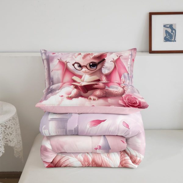 Cute Dragon Comforter Set Twin Size Mushroom Floral Butterfly Bedding Set Bedroom Decor for Kids Boys Girls Fantasy Purple Orange Wings Dragon All Season Blanket Gift Dragons Lover Son Birthday,2Pcs - Image 22