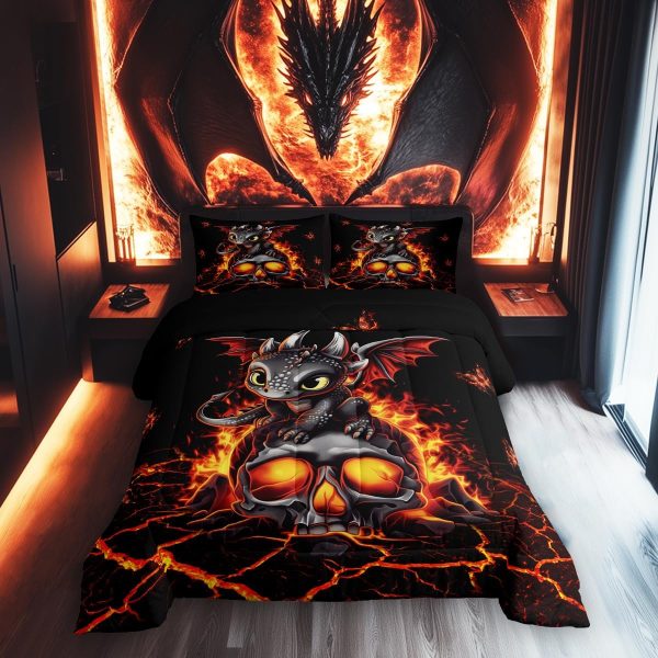 Cute Dragon Comforter Set Twin Size Mushroom Floral Butterfly Bedding Set Bedroom Decor for Kids Boys Girls Fantasy Purple Orange Wings Dragon All Season Blanket Gift Dragons Lover Son Birthday,2Pcs - Image 28