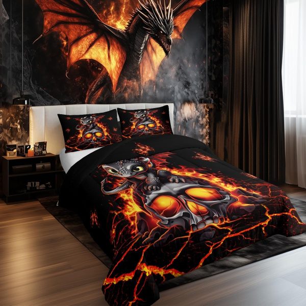 Cute Dragon Comforter Set Twin Size Mushroom Floral Butterfly Bedding Set Bedroom Decor for Kids Boys Girls Fantasy Purple Orange Wings Dragon All Season Blanket Gift Dragons Lover Son Birthday,2Pcs - Image 29