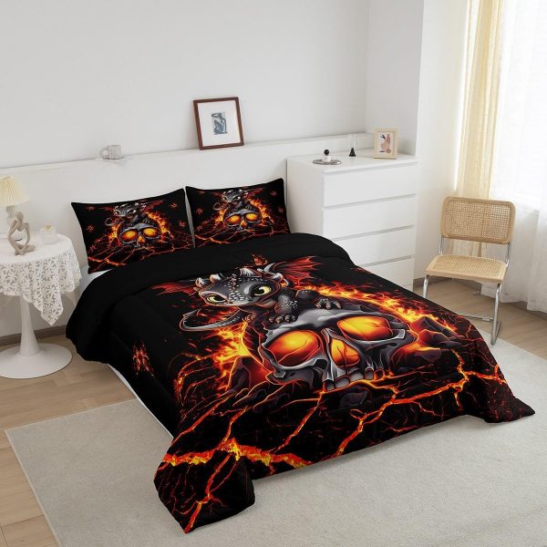Cute Dragon Comforter Set Twin Size Mushroom Floral Butterfly Bedding Set Bedroom Decor for Kids Boys Girls Fantasy Purple Orange Wings Dragon All Season Blanket Gift Dragons Lover Son Birthday,2Pcs - Image 30