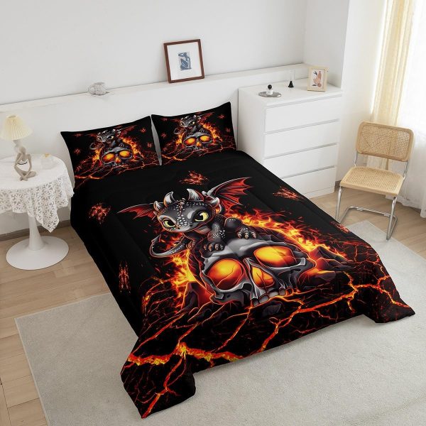 Cute Dragon Comforter Set Twin Size Mushroom Floral Butterfly Bedding Set Bedroom Decor for Kids Boys Girls Fantasy Purple Orange Wings Dragon All Season Blanket Gift Dragons Lover Son Birthday,2Pcs - Image 31