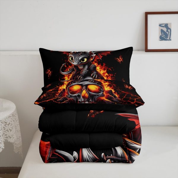 Cute Dragon Comforter Set Twin Size Mushroom Floral Butterfly Bedding Set Bedroom Decor for Kids Boys Girls Fantasy Purple Orange Wings Dragon All Season Blanket Gift Dragons Lover Son Birthday,2Pcs - Image 32