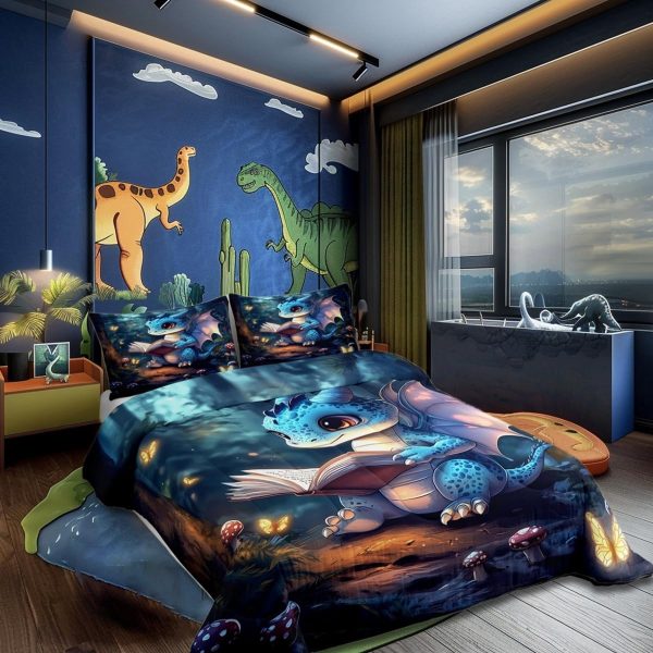 Cute Dragon Comforter Set Twin Size Mushroom Floral Butterfly Bedding Set Bedroom Decor for Kids Boys Girls Fantasy Purple Orange Wings Dragon All Season Blanket Gift Dragons Lover Son Birthday,2Pcs - Image 33