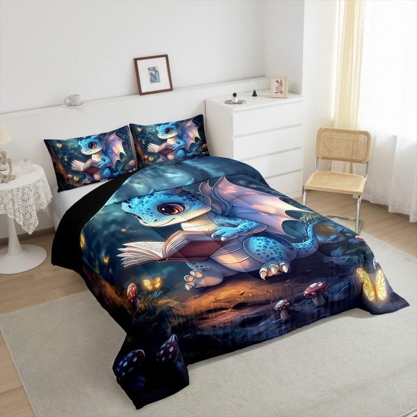 Cute Dragon Comforter Set Twin Size Mushroom Floral Butterfly Bedding Set Bedroom Decor for Kids Boys Girls Fantasy Purple Orange Wings Dragon All Season Blanket Gift Dragons Lover Son Birthday,2Pcs - Image 36