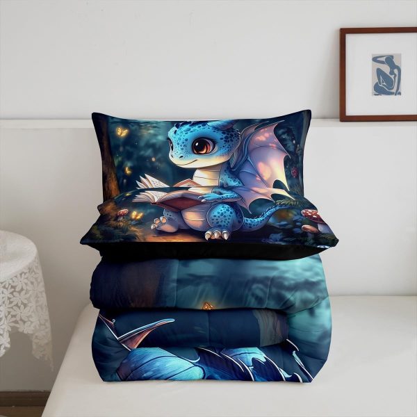 Cute Dragon Comforter Set Twin Size Mushroom Floral Butterfly Bedding Set Bedroom Decor for Kids Boys Girls Fantasy Purple Orange Wings Dragon All Season Blanket Gift Dragons Lover Son Birthday,2Pcs - Image 37