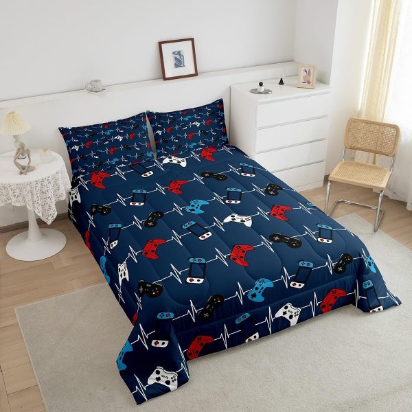 Boys Gamepad King Size Comforter Set Kids Honeycomb Geometry Decor All Season Bedding Set for Girls Teens Reversible Gaming Video Games Comforter Green and Blue Decor Quilt Set Bedroom Collection 3Pcs - Image 167