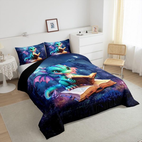 Cute Dragon Comforter Set Twin Size Mushroom Floral Butterfly Bedding Set Bedroom Decor for Kids Boys Girls Fantasy Purple Orange Wings Dragon All Season Blanket Gift Dragons Lover Son Birthday,2Pcs - Image 41